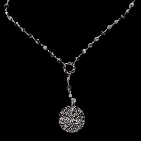 Black & White Fire Agate Y Necklace - Picture 1 of 2